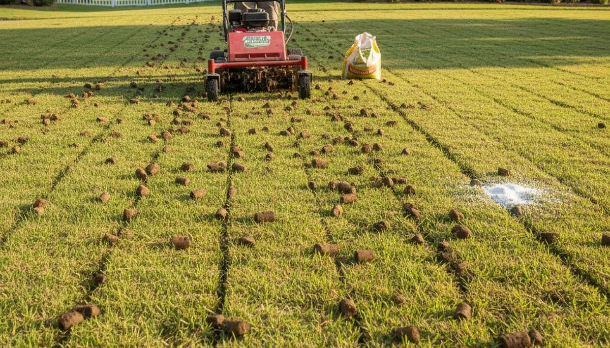 Professional lawn aeration service in Atlanta, GA with aerator machine improving residential turf quality