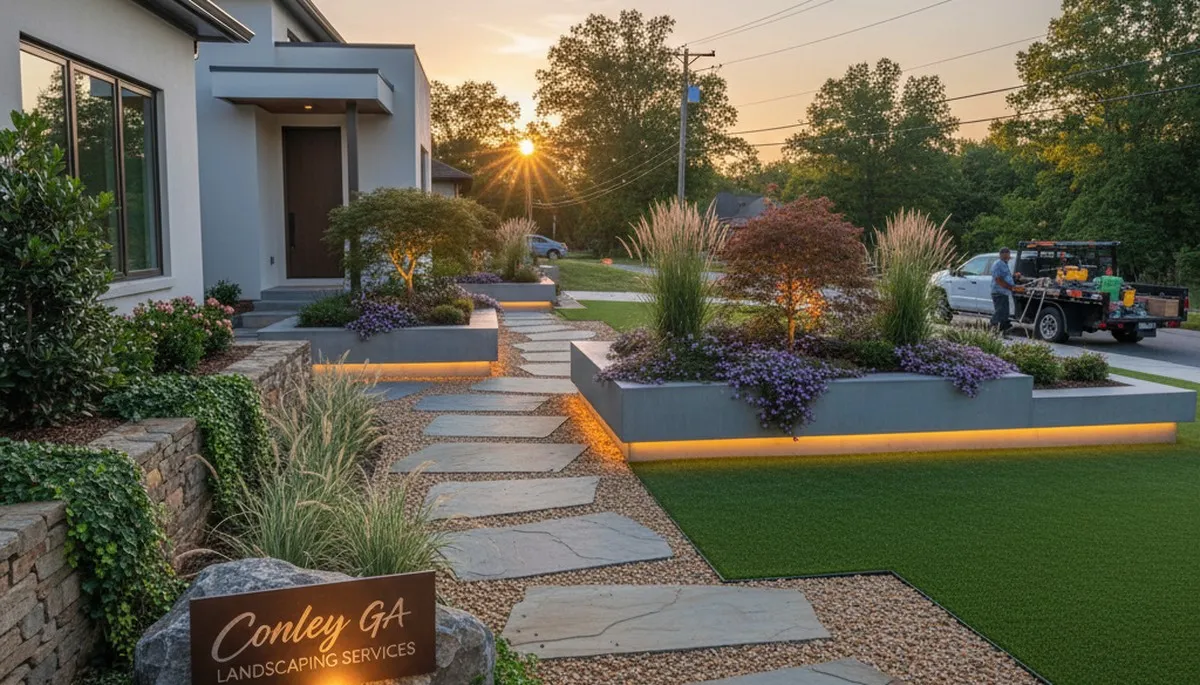 Landscaping crew in Atlanta, GA providing professional lawn care and yard maintenance
