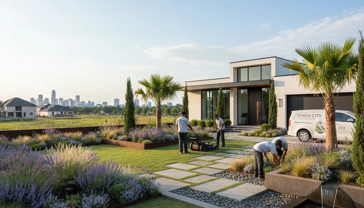 Professional landscaping service in Atlanta, GA with a well-maintained lawn and clean outdoor curb appeal